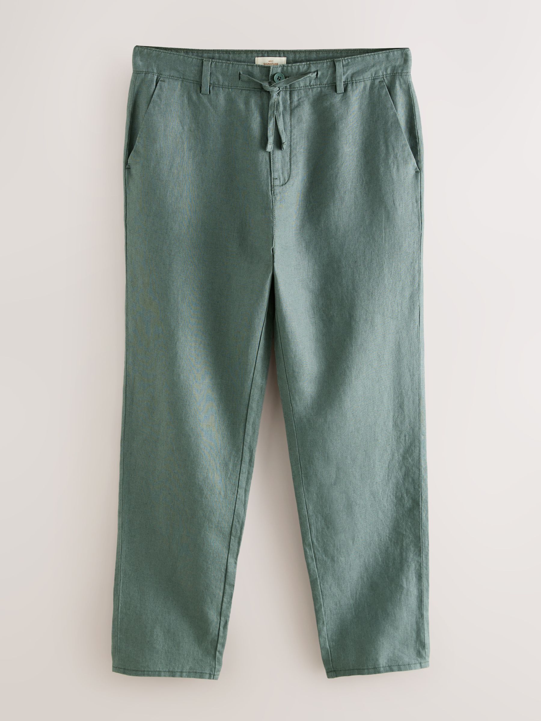 Buy Sage Green Regular Tapered Fit 100% Linen Signature Chino