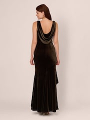 Adrianna Papell Green Velvet Flounce Hem Gown - Image 2 of 7