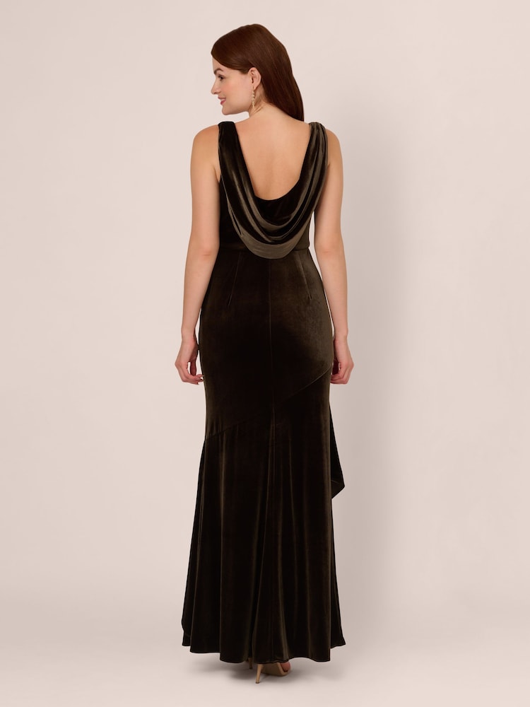 Adrianna Papell Green Velvet Flounce Hem Gown - Image 2 of 7 Adrianna Papell Green Velvet Flounce Hem Gown - Image 2 of 7