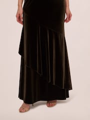 Adrianna Papell Green Velvet Flounce Hem Gown - Image 4 of 7
