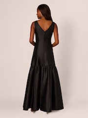 Adrianna Papell Mikado Flounce Shirred Black Gown - Image 2 of 7