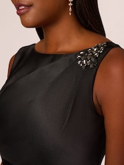 Adrianna Papell Mikado Flounce Shirred Black Gown - Image 4 of 7