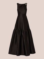 Adrianna Papell Mikado Flounce Shirred Black Gown - Image 6 of 7