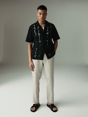 Stone Regular Tapered Fit 100% Linen Signature Chino Trousers - Image 2 of 6