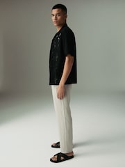 Stone Regular Tapered Fit 100% Linen Signature Chino Trousers - Image 3 of 6