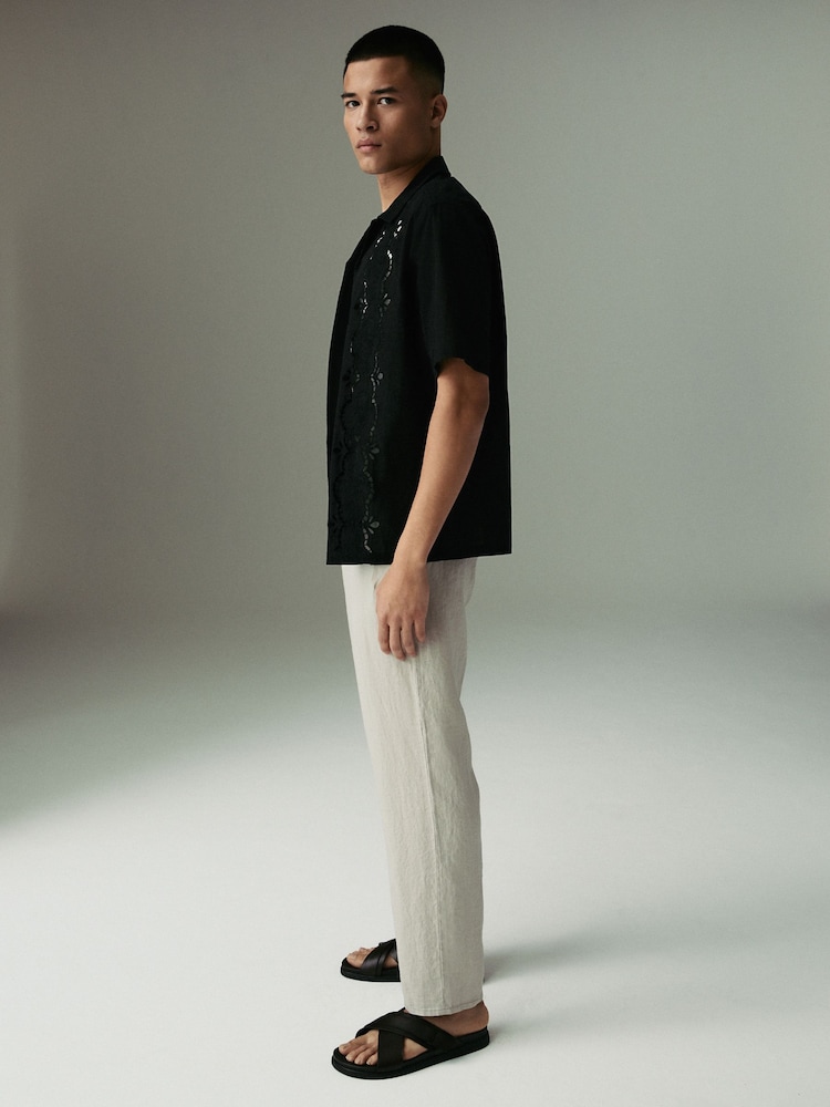 Stone Regular Tapered Fit 100% Linen Signature Chino Trousers - Image 3 of 6