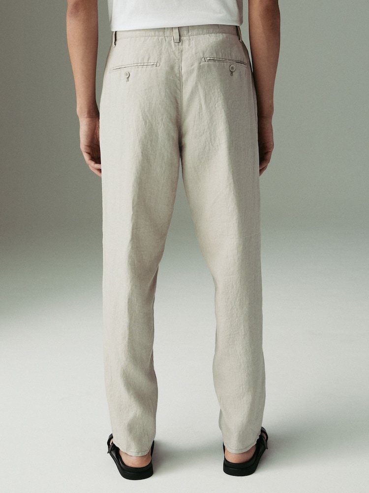 Stone Regular Tapered Fit 100% Linen Signature Chino Trousers - Image 4 of 6