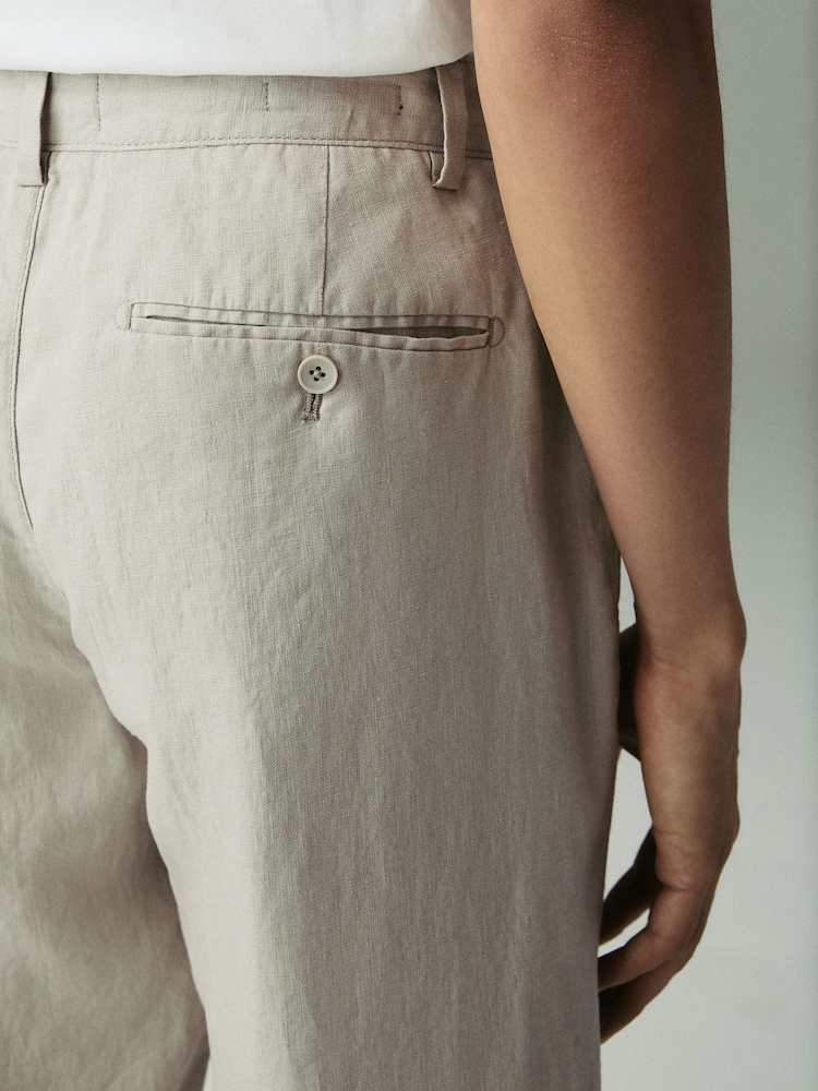 Stone Regular Tapered Fit 100% Linen Signature Chino Trousers - Image 5 of 6