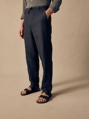 Charcoal Grey Regular Tapered Fit 100% Linen Signature Chino Trousers - Image 1 of 7