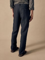 Charcoal Grey Regular Tapered Fit 100% Linen Signature Chino Trousers - Image 4 of 7
