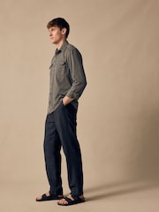 Charcoal Grey Regular Tapered Fit 100% Linen Signature Chino Trousers - Image 5 of 7