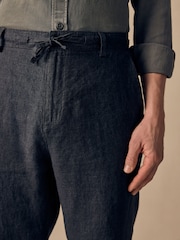 Charcoal Grey Regular Tapered Fit 100% Linen Signature Chino Trousers - Image 6 of 7