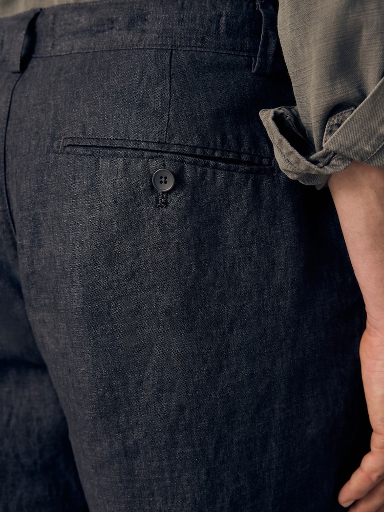 Charcoal Grey Regular Tapered Fit 100% Linen Signature Chino Trousers - Image 7 of 7