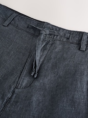 Charcoal Grey Regular Tapered Fit 100% Linen Signature Chino Trousers - Image 10 of 13