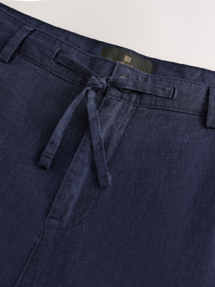 Navy Relaxed Fit 100% Linen Signature Chino Trousers - Image 10 of 11