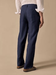 Navy Relaxed Fit 100% Linen Signature Chino Trousers - Image 3 of 9