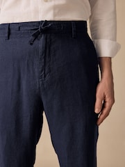 Navy Relaxed Fit 100% Linen Signature Chino Trousers - Image 5 of 9