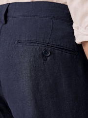 Navy Relaxed Fit 100% Linen Signature Chino Trousers - Image 6 of 9