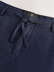 Navy Relaxed Fit 100% Linen Signature Chino Trousers - Image 8 of 9