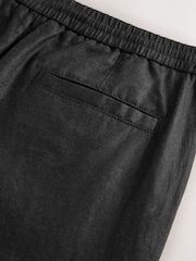 Black Regular Tapered Fit 100% Linen Signature Elasticated Waist Drawstring Trousers - Image 11 of 12