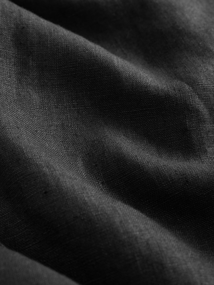 Black Regular Tapered Fit 100% Linen Signature Elasticated Waist Drawstring Trousers - Image 12 of 12