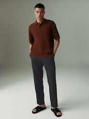 Black Regular Tapered Fit 100% Linen Signature Elasticated Waist Drawstring Trousers - Image 6 of 12