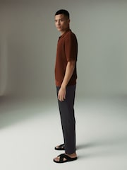 Black Regular Tapered Fit 100% Linen Signature Elasticated Waist Drawstring Trousers - Image 7 of 12