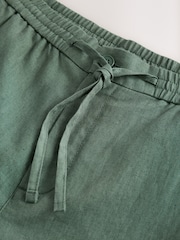 Sage Green Regular Tapered Fit 100% Linen Signature Elasticated Waist Drawstring Trousers - Image 10 of 11