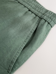 Sage Green Regular Tapered Fit 100% Linen Signature Elasticated Waist Drawstring Trousers - Image 11 of 11