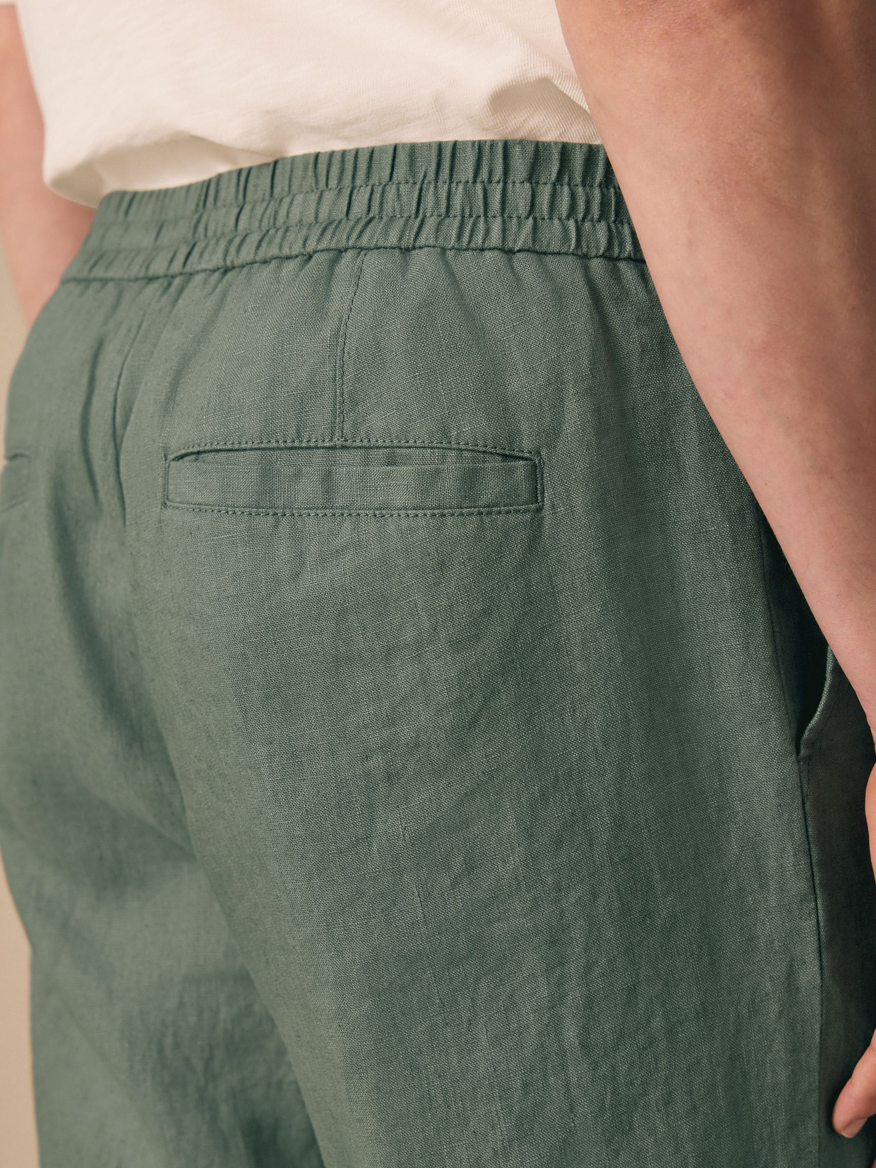 Buy Sage Green Regular Tapered Fit 100% Linen Signature