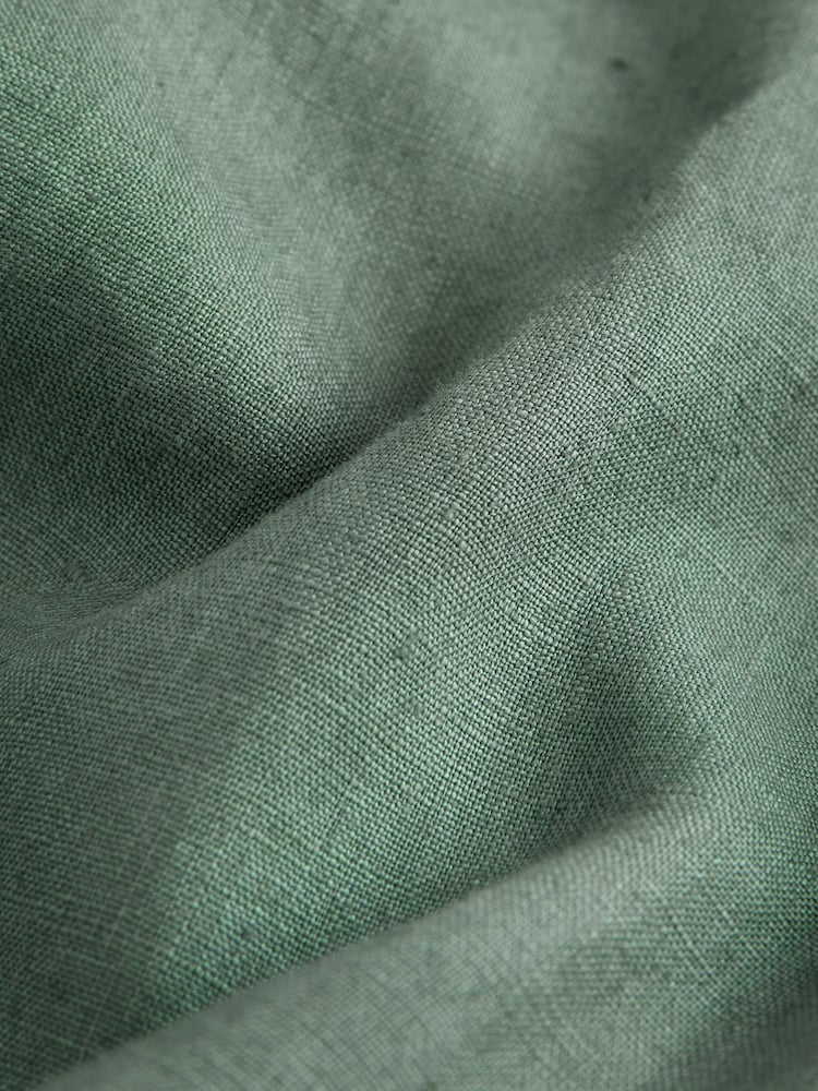 Sage Green Regular Tapered Fit 100% Linen Signature Elasticated Waist Drawstring Trousers - Image 9 of 11