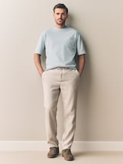 Stone Regular Tapered Fit 100% Linen Signature Elasticated Waist Drawstring Trousers - Image 2 of 7