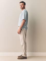 Stone Regular Tapered Fit 100% Linen Signature Elasticated Waist Drawstring Trousers - Image 3 of 7