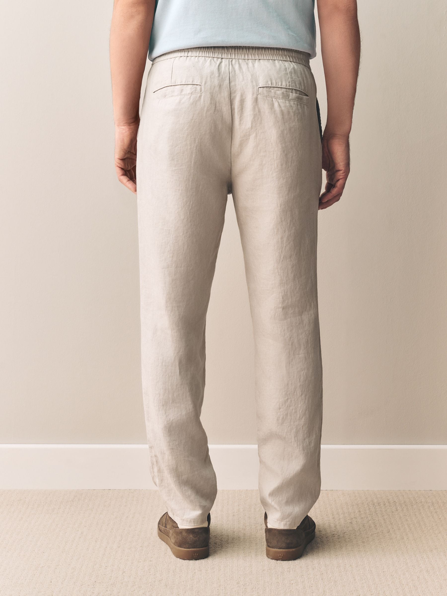 Buy Stone Regular Tapered Fit 100% Linen Signature Elasticated