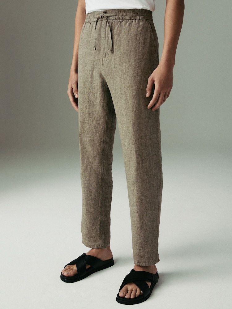 Neutro - Ajuste tapered regular - Pantalones de lino 100 % con cordón elástico - Imagen 1 de 13 Neutro - Ajuste tapered regular - Pantalones de lino 100 % con cordón elástico - Imagen 1 de 13