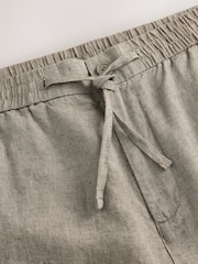 Neutral - Regular Tapered Fit - 100% Linen Signature Elasticated Waist Drawstring Trousers - Image 11 of 13