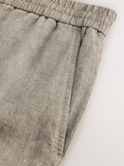 Neutral - Regular Tapered Fit - 100% Linen Signature Elasticated Waist Drawstring Trousers - Image 12 of 13