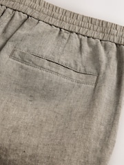 Neutral - Regular Tapered Fit - 100% Linen Signature Elasticated Waist Drawstring Trousers - Image 13 of 13