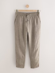 Neutral - Regular Tapered Fit - 100% Linen Signature Elasticated Waist Drawstring Trousers - Image 9 of 13
