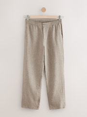 Neutral Relaxed Fit 100% Linen Signature Elasticated Waist Drawstring Trousers - Image 1 of 5