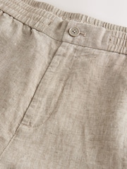 Neutral Relaxed Fit 100% Linen Signature Elasticated Waist Drawstring Trousers - Image 4 of 5
