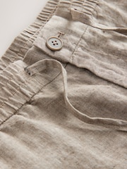 Neutral Relaxed Fit 100% Linen Signature Elasticated Waist Drawstring Trousers - Image 5 of 5