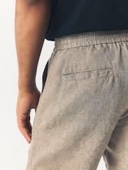 Neutral Relaxed Fit 100% Linen Signature Elasticated Waist Drawstring Trousers - Image 6 of 10