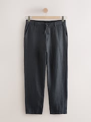Charcoal Grey Relaxed Fit 100% Linen Signature Chino Trousers - Image 1 of 4