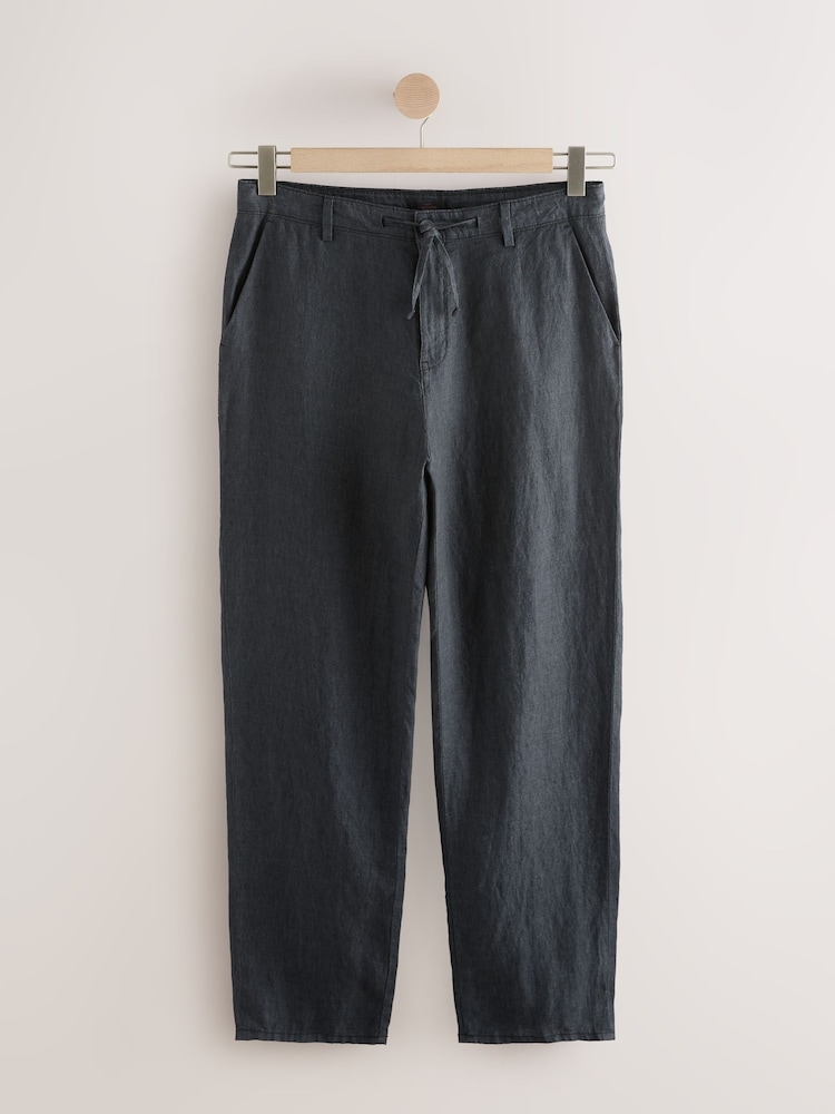 Charcoal Grey Relaxed Fit 100% Linen Signature Chino Trousers - Image 1 of 4
