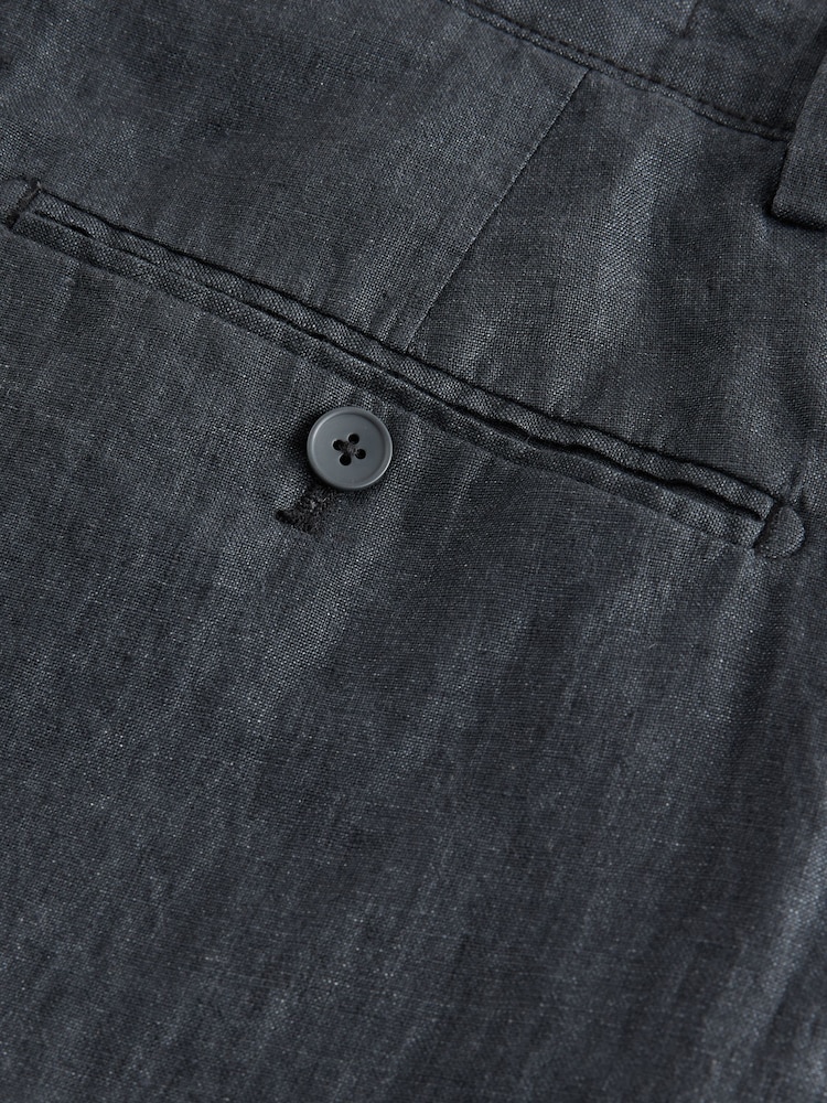 Charcoal Grey Relaxed Fit 100% Linen Signature Chino Trousers - Image 4 of 4
