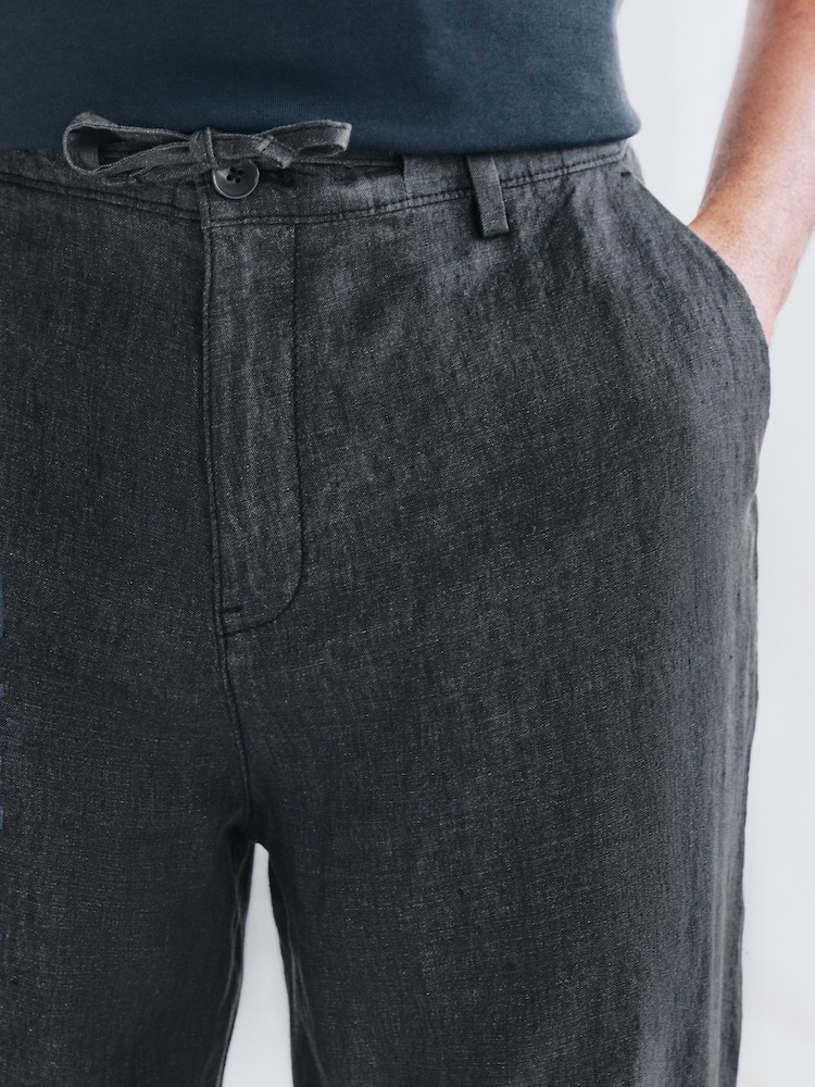 Charcoal Grey Relaxed Fit 100% Linen Signature Chino Trousers - Image 7 of 11