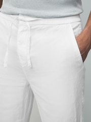 White Regular Tapered Fit 100% Linen Signature Elasticated Waist Drawstring Trousers - Image 3 of 6