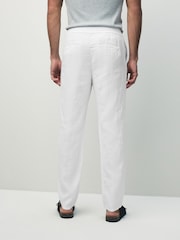 White Regular Tapered Fit 100% Linen Signature Elasticated Waist Drawstring Trousers - Image 5 of 6