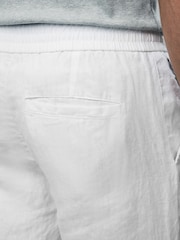 White Regular Tapered Fit 100% Linen Signature Elasticated Waist Drawstring Trousers - Image 6 of 6